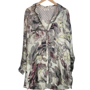 Soft Surroundings XL Sasha Button Down Sheer Tunic Top Multi Floral Design PXL